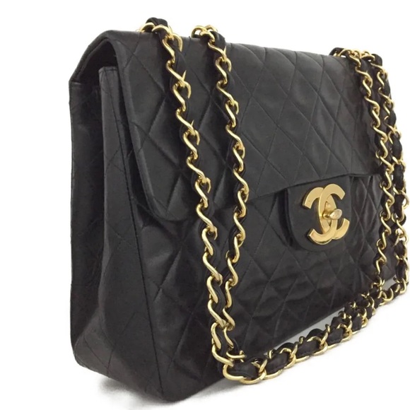 CHANEL MAXI JUMBO 34 Classic Flap Bag Quilted Lambskin BLK - Picture 3 of 17